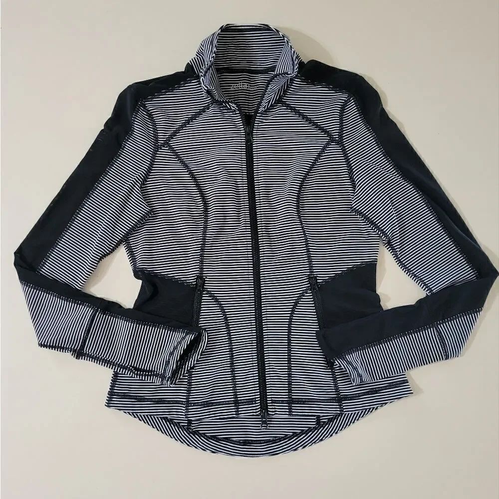 Zella Women's Black Stripe Full Zip Jacket Mesh Inserts